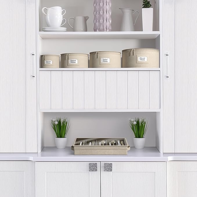 Sorbus China Storage Containers – Dinnerware Organizer for Salad Plates with Lid (Holds Service for 12) with Felt Protectors – 8.5" x 5.5"