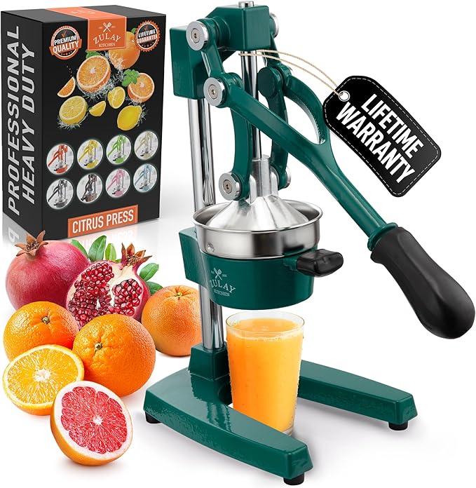Zulay Kitchen Cast Iron Juicer - Heavy Duty Manual Juicer with Detachable Strainers for Easy Cleaning, Orange Juice Press for Citrus Fruits, Perfect for Bartenders, Juice Lovers & Health Enthusiasts