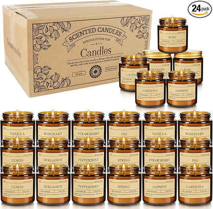 24-Pack Scented Candle Gift Box - 12 scents to Choose from (Rose/Lavender/Lemon/Vanilla),