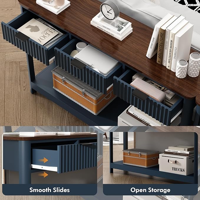 Set of 2 Console Table with Drawers, Modern 47.1" Entryway Table with Storage Shelf, Boho Narrow Skinny Behind Couch Wood Sofa Table for Living Room Hallway Entrance Foyer,Blue