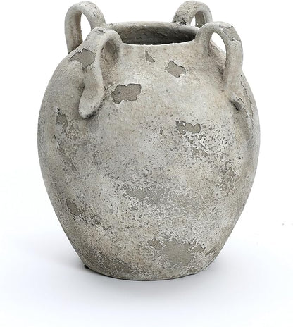 LuxenHome Rustic Ceramic Vase,11'' Gray and White Round Vase,Terracotta Large Flower Vases with Handles for Living Room Home Decor,Vintage Pottery Tall Vases Home Décor Accents