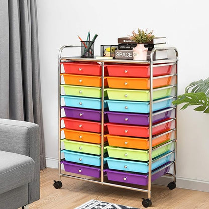 GOFLAME 20-Drawer Rolling Storage Cart, Multifunctional Art Craft Organizer Cart, Mobile Utility Storage Cart with Removable Drawers & Lockable Wheels, Craft Cart for Home Office School, Multicolored