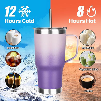 20 oz Tumbler with Handle, Stainless Steel Insulated Tumbler with Lid and Straw, Double Wall Vacuum Coffee Mug Tumbler, Insulated Coffee Thermal Cup for Cold and Hot (Light Dark Purple, 20, ounces)