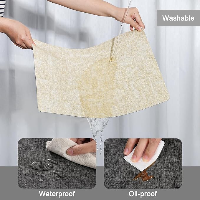 Myir JUN Dual Sided Faux Leather Placemats Set of 6 Indoor/Outdoor Square Non-Slip Washable Table Mats (Gray Cream-White)