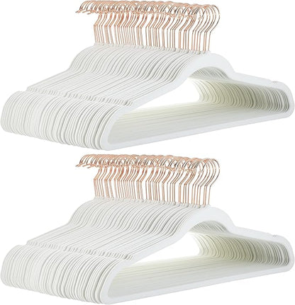 Amazon Basics Slim, Velvet, Non-Slip Suit Clothes Hangers, Ivory/Rose Gold - Pack of 100