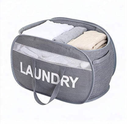 Foldable Laundry Basket with Lid, Oxford Cloth Reinforced Steel Ring Collapsible laundry hamper, 70L Breathable Mesh Dirty clothes hamper with Dual Handles for Home, Dorm, Apartment