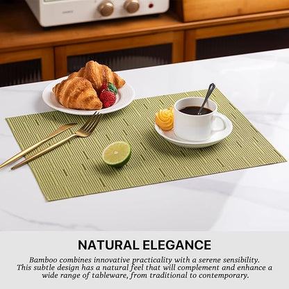 LEXMORE Placemats Set of 8 Vinyl/Plastic Woven Place Mats for Kitchen Table Indoor/Outdoor Washable Placemat Wipeable Dining Table Mats(Pea Green)