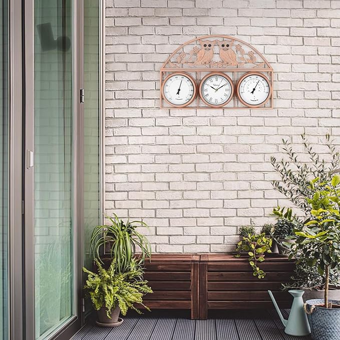 26Inch Large Outdoor Clock,Waterproof Wall Clock with Thermometer and Hygrometer Combo,Weatherproof Non-Ticking Battery Operated Decor Clock for Patio,Garden,Pool,Porch,House Warming Gifts