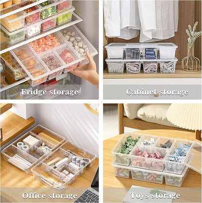 MANO 2 Pack Divided Veggie Tray with Lid - 5 Compartment Clear Snack Containers for Fridge, Stackable Produce Saver Storage for Fruits, Vegetables, Meat & Fish