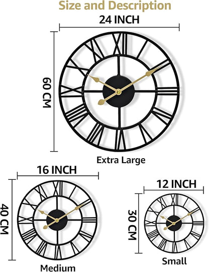 Sorbus Large Wall Clock for Living Room Decor - 12 inch Big Wall Clock Decorative - Battery Operated - Roman Numeral Analog Large Clock for Bedroom, Room, Home, Kitchen, Office, Wall Decor (Black)