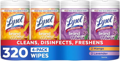 LYSOL Disinfecting Wipes, All Purpose Cleaner, Multi-Surface Antibacterial Cleaning Wipes, Household Cleaning Supplies, Dorm Essentials, Lavender + Mango Scents, 80 ct. (4 Pack)