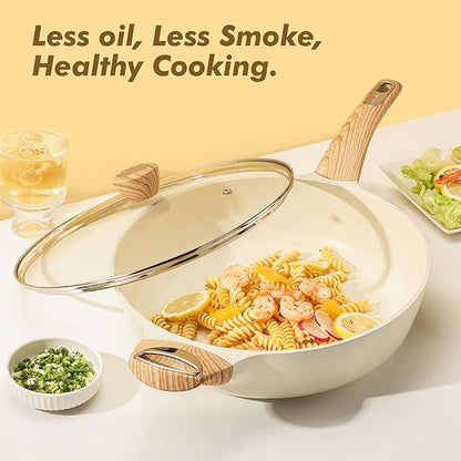 SENSARTE Ceramic Nonstick Frying Pan Skillet with Lid, 13.3 Inch Large Deep Frying Pan, 6 Qt Saute Pan, Induction Pan, Healthy Non Toxic Cooking Pan with Helper Handle, PFOA PFAS PTFE Free
