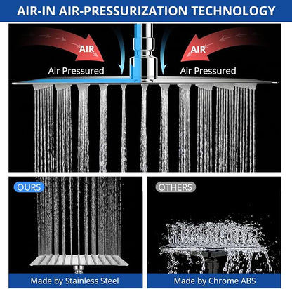 Shower Head, 10 Inch High Pressure Rainfall Shower Head/Handheld Shower Combo with 11 Inch Extension Arm, 9 Settings Adjustable Anti-leak Shower Head with Holder/Hose, Height/Angle Adjustable