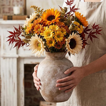 Ceramic Flower Vase, 7.9in Farmhouse Table Rustic Vases,Small Flower Terracotta Vases for Home Decor, Living Room,Table, Handcrafted (Terracotta)