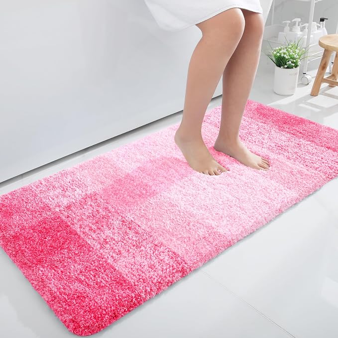 OLANLY Large Bathroom Rugs Mat 50x30, Extra Soft Absorbent Microfiber Bath Rugs, Rubber Backing, Quick Dry, Machine Washable Bath Mats for Bathroom Floor, Tub and Shower, Home Decor Accessories, Pink