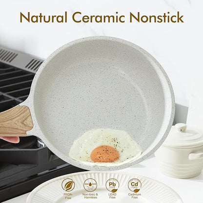 SENSARTE Nonstick Ceramic Frying Pan Skillet, 8-Inch Omelet Pan, Healthy Non Toxic Chef Pan, Induction Compatible Egg Pan with Heat Resistant Handle, PFAS-Free, White (Pack of 2)