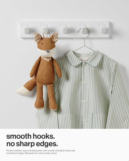 LARHN Wall Mounted Coat Rack, White with 5 Heavy-Duty 1" Diameter Hooks, 16.5" - Wall Hook Rack - Modern Scandinavian Home Decor