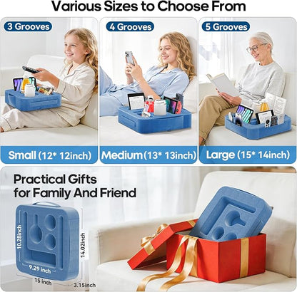 Couch Cup Holder Tray, Couch Caddy for Drink, Snack, Phone, Remote, Ipad, Game Controller, Large-size Sofa Cup Holder for Bed, Sofa, Car, Desk, Blue