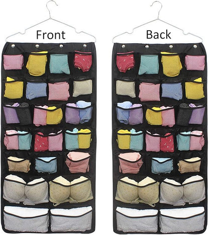 Oxford Hanging Closet Organizer for Underwear, Stocking, Bra and Sock, Dual-Sided Space Saving Storage Holder with 42 Pockets