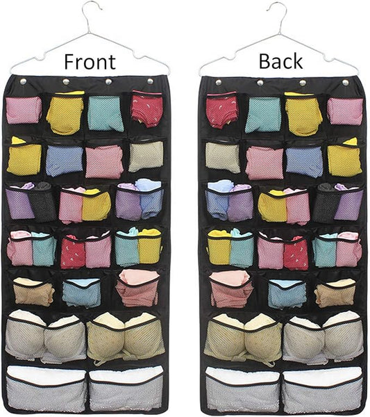 Oxford Hanging Closet Organizer for Underwear, Stocking, Bra and Sock, Dual-Sided Space Saving Storage Holder with 42 Pockets