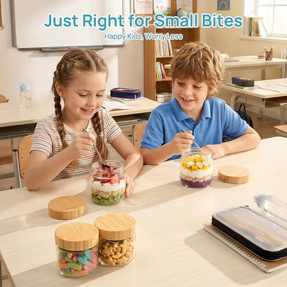 Vtopmart 4 Pack 10oz Glass Overnight Oats Containers with Bamboo Lids, Portable Wide Mouth Glass Jars Leak Proof, Reusable Food Storage Containers for Meal Prep, Jam, Sauce, Salad Dressing, and Snacks