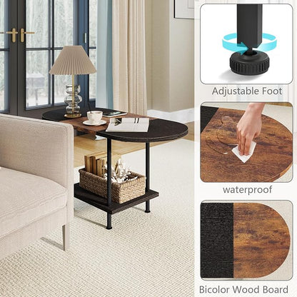 Coffee Tables, Modern Center Table with Storage Shelf, 2-Tier Table for Living Room, Modern Two-Tone Design (Mixed Black)