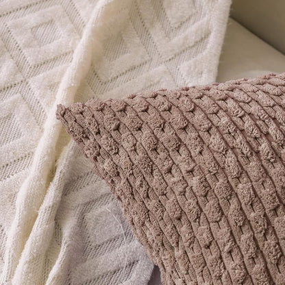 Set of 4 Light Brown Decorative Throw Pillow Covers 20x20 Inch Corduroy Pillow Covers for Bed Couch Sofa Living Room Soft Square Cushion Cases