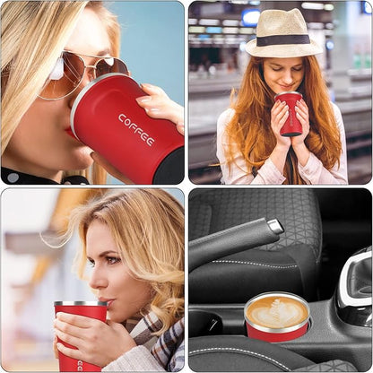 CS COSDDI 12 oz Stainless Steel Vacuum Insulated Tumbler - Coffee Travel Mug Spill Proof with Lid - coffee Cup for Keep Hot/Ice Coffee,Tea and Beer （Red）