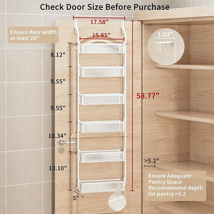 Over the Door Pantry Organizer, 6-Tier Pantry Door Organization and Storage, Over the Door Spice Rack, Home & Kitchen Storage Shelves for Cabinet, White