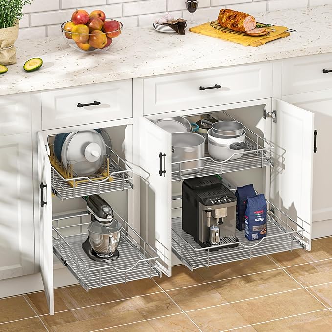 WelFurGeer Soft Close Slide Out Cabinet Shelf, 11" W x 22" D Pull Out Drawers for Kitchen Cabinets, Kitchen Shelf Organizer, Cupboard Organizers and Storage, Under Cabinet Pull Out Shelves