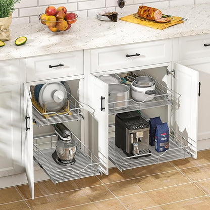 WelFurGeer Soft Close Slide Out Cabinet Shelf, 23" W x 22" D Pull Out Drawers for Kitchen Cabinets, Kitchen Shelf Organizer, Cupboard Organizers and Storage, Under Cabinet Pull Out Shelves