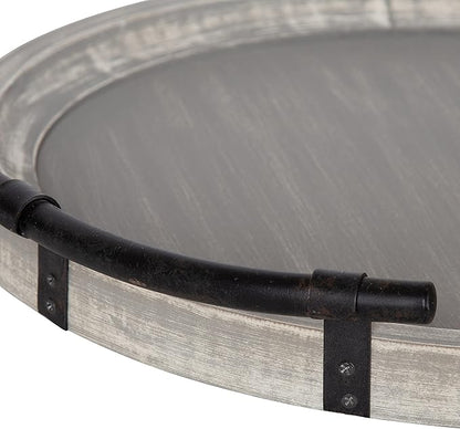 Kate and Laurel Bruillet Farmhouse Round Tray, 15 inch Diameter, Rustic Gray, Wooden Tray for Coffee Table