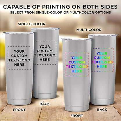 Custom Pipette Stainless Steel Coffee Tumblers 20 oz. Set of 12, Personalized Bulk Pack - Double Wall, Perfect for Coffee, Hot Cocoa, Other Hot & Cold Beverages - Silver