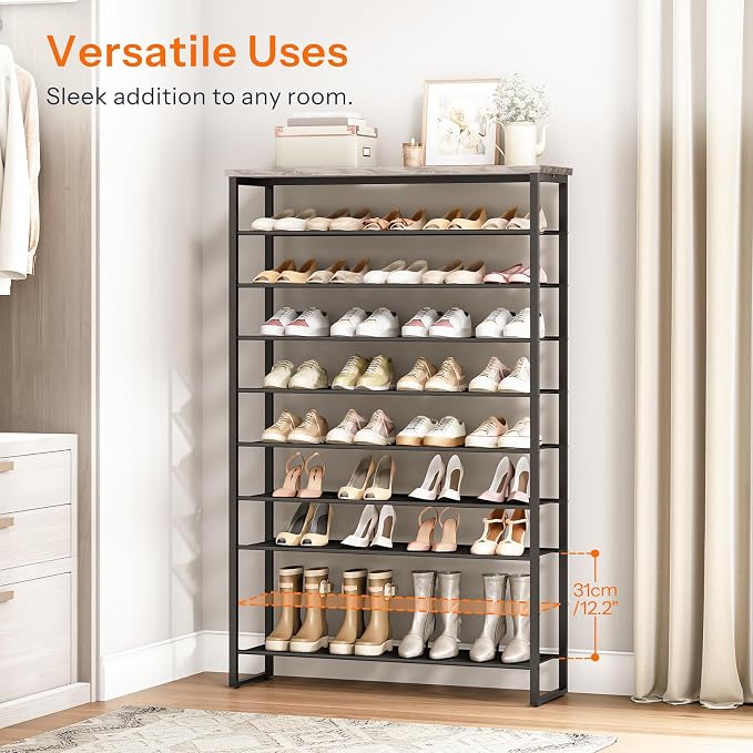 HOOBRO 10-Tier Shoe Rack for Entryway, 39.4" L Shoe Storage Organizer, Large Capacity Shoe Shelf for Closet, Front Door Entrance, Hallway, Holds 45-50 Pairs of Shoes, Greige and Black BG171XJ01