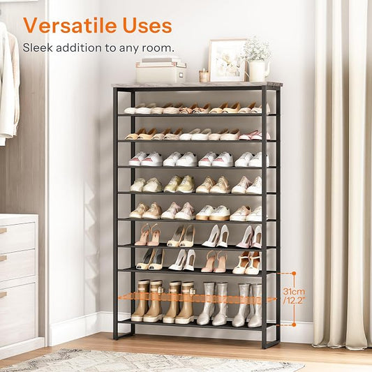 HOOBRO 10-Tier Shoe Rack for Entryway, 39.4" L Shoe Storage Organizer, Large Capacity Shoe Shelf for Closet, Front Door Entrance, Hallway, Holds 45-50 Pairs of Shoes, Greige and Black BG171XJ01