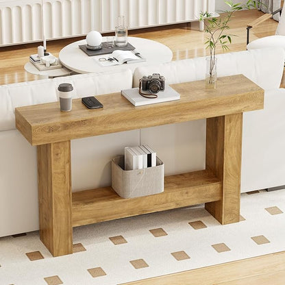 55 Inch Farmhouse Console Table,Wooden Rectangular Sofa Table Behind The Couch,Industrial Entryway Tables with Storage for Living Room,Entrance,Hallway (Grayish Brown)
