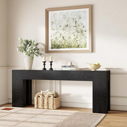 Extra Long Sofa Console Table for Entryway Living Room, 79-Inch Farmhouse Wood Behind Couch Table, Rectangular Accent Console with Wooden Double Base for Hallway Foyer Entrance, Black
