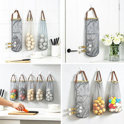 Ahyuan Hanging Mesh Storage Bags 5 Pack Onion Garlic Potatoes Net Mesh Bag Long and Large Reusable Net Produce Bags for Fruit Veggies Garbage Bag for Home RV Camper (Gray)