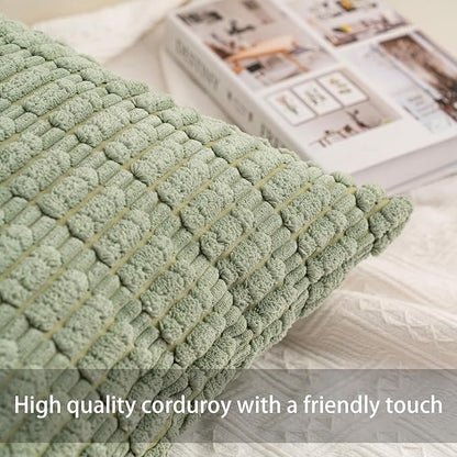 Aegero Corduroy Decorative Throw Pillow Covers 14x36 Inch Soft Striped Pillow Covers Modern Farmhouse Home Decor for Sofa Living Room Couch Bed（Sage Green）