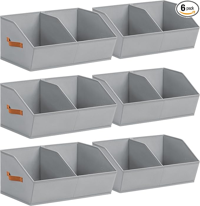 Homsorout Closet Organizers and Storage Bins - 6 Pack Collapsible Divided Trapezoidal Cube Storage Bins Baskets For Organizing Clothes Blankets,Toys, Books, Towels(Light Grey)