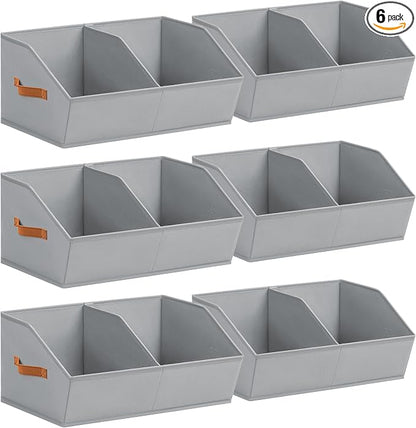 Homsorout Closet Organizers and Storage Bins - 6 Pack Collapsible Divided Trapezoidal Cube Storage Bins Baskets For Organizing Clothes Blankets,Toys, Books, Towels(Light Grey)
