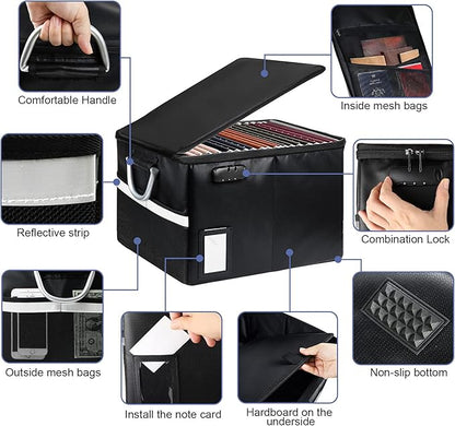 TOMKID Fireproof Document Box, Fireproof File Organizer Box with Lock, Portable File Folder Organizer with Handle for Hanging Letter/Legal Folder 16.1 x 12.9 x 11in