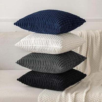 MIULEE Pack of 2 Corduroy Decorative Throw Pillow Covers 12x12 Inch Soft Boho Striped Pillow Covers Modern Farmhouse Home Decor for Summer Coastal Sofa Living Room Couch Bed Dark Blue
