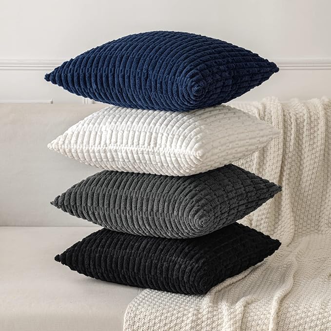 MIULEE Pack of 2 Corduroy Decorative Throw Pillow Covers 20x20 Inch Soft Boho Striped Pillow Covers Modern Farmhouse Home Decor for Sofa Living Room Couch Bed Dark Grey