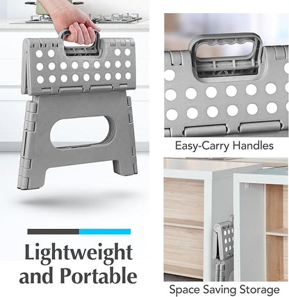Handy Laundry Folding Lightweight Step Stool - Sturdy Enough to Support Adults - Opens Easy with One Flip - Great for Kitchen, Bathroom or Bedroom (Grey - 9 Inch)