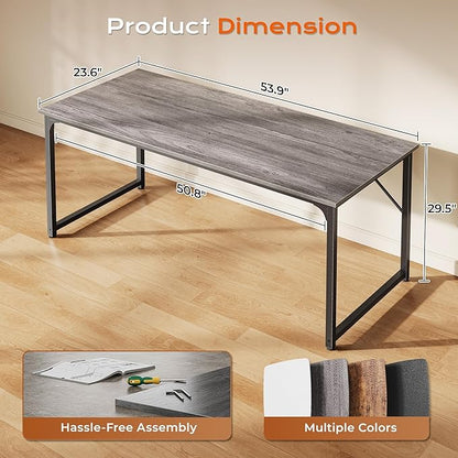 PRAISUN 55 X 24 Inch Computer Desk with Deeper Desktop, Gaming Office Writing Work Desk for Home Office, Study, Bedroom, Work from Home, Metal Frame, Grey