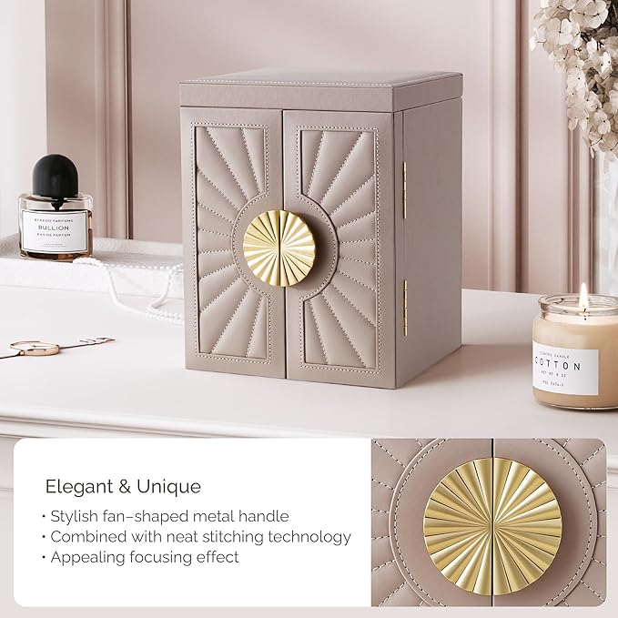 Jewelry Box for Women, 6-Tier Jewelry Organizer Box with Mirror, 5 Drawers Jewelry Storage Case for Ring Necklace Earring Bracelet, Light Taupe