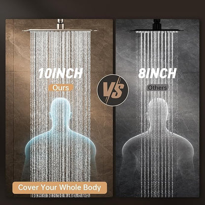 Veken All Metal 10" Brushed Nickel Shower Head with Handheld, Luxurious Square Double Rain Shower Heads with Power-wash Hand Held, Dual High Pressure Detachable Rainfall Showerhead,Bathroom Upgrade