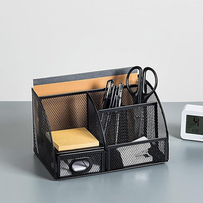 Amazon Basics Pen Holder and Desk Organizer, Office Caddy Storage, Black, ‎9.1" x 5.9" x 5.5''