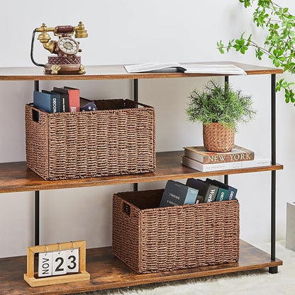 Vagusicc Wicker Storage Basket, Set of 2 Hand-Woven Paper Rope Wicker Basket, Small Storage Baskets for Organizing Toilet Paper Basket, Foldable Large Cube Storage Organizer Bins for Shelves (Brown)
